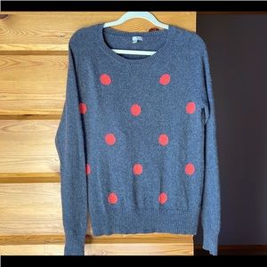 Halogen Cashmere light gray and orange dot sweater. Size Large.